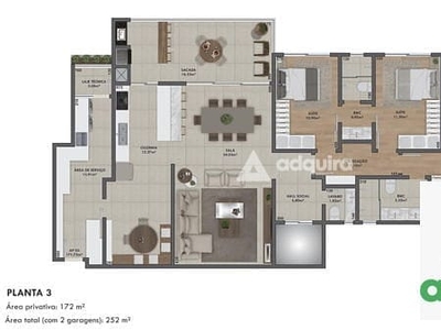 Apartamento em Estrela, Ponta Grossa/PR de 172m² 3 quartos à venda por R$ 1.126.000,00
