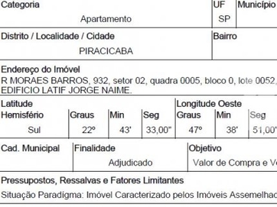 Apartamento em Centro, Piracicaba/SP de 91m² 3 quartos à venda por R$ 180.425,00