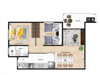 Apartamento em Chácara Selles, Guaratinguetá/SP de 45m² 2 quartos à venda por R$ 205.500,00