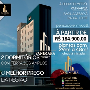 Apartamento em Cidade Patriarca, São Paulo/SP de 29m² 2 quartos à venda por R$ 183.900,00