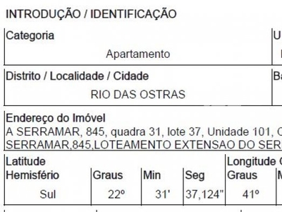 Apartamento em Lt 37 Loteamento Extensao Do Serramar, Rio Das Ostras/RJ de 55m² 1 quartos à venda por R$ 88.502,00