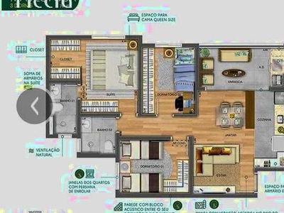 3 dormitórios, 1 suítes, 2 banheiro, 2 vagas na garagem, 70M² de Área Construída