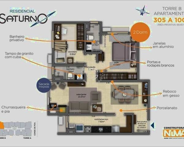 Ótimo apartamento com 2 dormitórios(suite) localizado a apenas 50 metros da UFN!