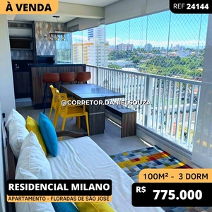 Apartamento - Floradas de São José - Residencial Milano - 100m² - 3 Dormitórios.