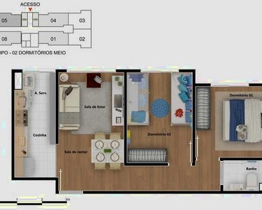 Residencial Harpia 42 e 43m2 1 e 2 Dorms,Sala,Cozinha,Banheiro,Com e Sem Vaga,Com Lazer