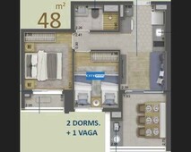 Apartamento na Planta 48m2 2 dorms, Terraço Ponto Grill 1 vaga a 450 metros Metro TATUAP