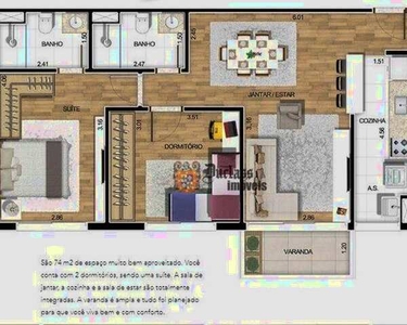 Apto com 2 dormitórios (1 suíte) à venda, 73 m² por R$ 455.000 - Res. Toscana - Atibaia/SP