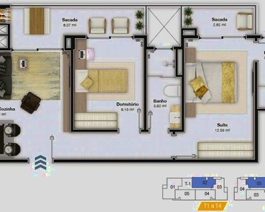 2 dormitórios, 1 suítes, 2 banheiro, 1 vaga na garagem, 75M² de Área Construída