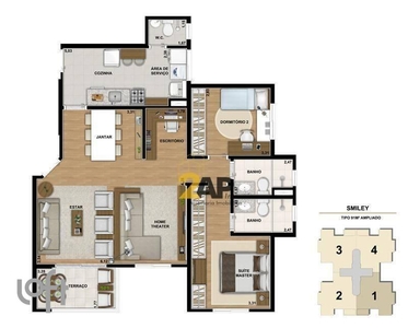 Apartamento à venda em Raposo Tavares com 91 m², 2 quartos, 1 suíte, 2 vagas