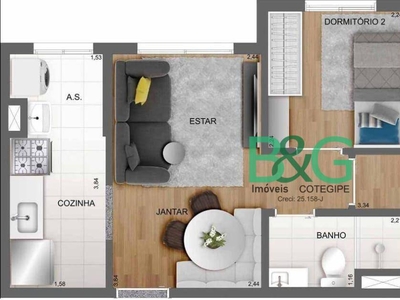 Apartamento em Mooca, São Paulo/SP de 38m² 2 quartos à venda por R$ 264.000,00