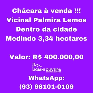 Chácara em Vicinal Palmira Lemos, Novo Progresso/PA de 334000m² 2 quartos à venda por R$ 399.000,00