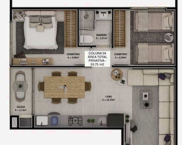 Apartamento com 2 quartos, 53,75m2, à venda em Itapema, Morretes