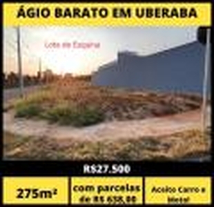 Terreno de esquina 275m?, vendo agio barato em Uberaba