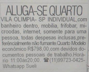 Al.quarto, Vila Olimpia.Suite Individual $695, a $795. C/ Internet