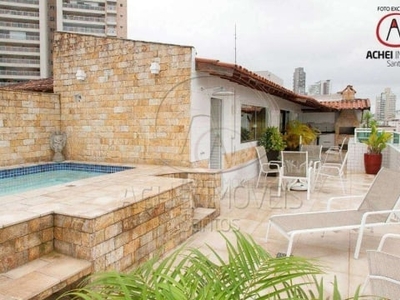 Cobertura Duplex com 3 dormitórios, 2 vagas, piscina privativa, Churrasqueira, à venda, 300 m² por R$ 1.800.000 - Gonzaga - Santos/SP