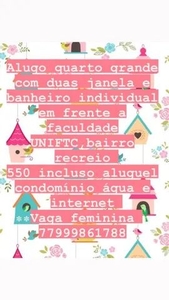 Alugo quarto em frente a faculdade ftc