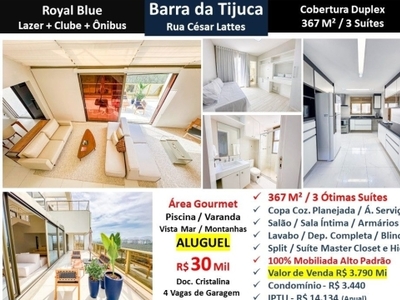 Alugo cobertura barra da tijuca blue royal blue 367m²