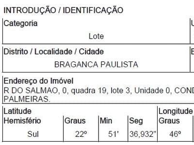 Terreno em Condomínio Jardim das Palmeiras, Bragança Paulista/SP de 2219m² 1 quartos à venda por R$ 368.135,00