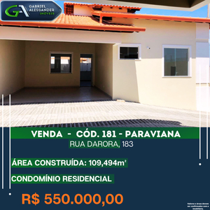 Casa em Paraviana, Boa Vista/RR de 109m² 3 quartos à venda por R$ 549.000,00