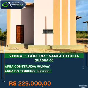 Casa em Santa Cecília, Santa Cecília/RR de 56m² 2 quartos à venda por R$ 228.000,00