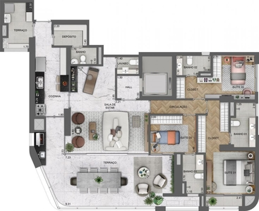 Apartamento para venda em São Paulo / SP, Chácara Santo Antonio, 3 dormitórios, 5 banheiros, 3 suítes, 3 garagens
