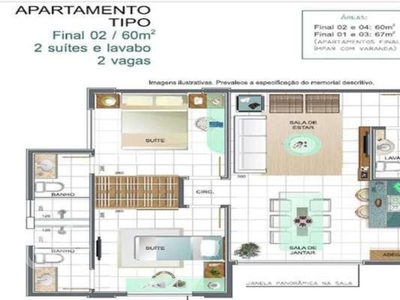 Apartamento à venda em Santo Agostinho com 67 m², 2 quartos, 2 suítes, 2 vagas