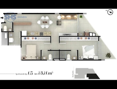 Apartamento no Bairro Centro em Blumenau com 2 Dormitórios (2 suítes) e 83 m²