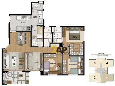 Apartamento à venda em Raposo Tavares com 108 m², 2 quartos, 1 suíte, 2 vagas