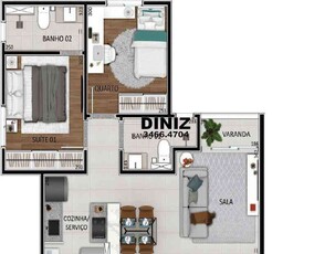 Apartamento com 2 quartos à venda no bairro Santa Branca, 53m²