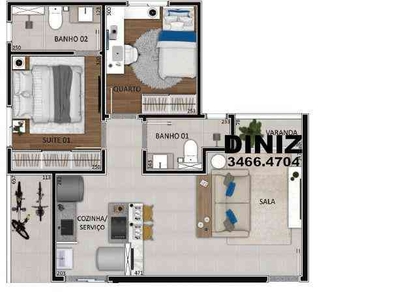 Apartamento com 2 quartos à venda no bairro Santa Branca, 58m²