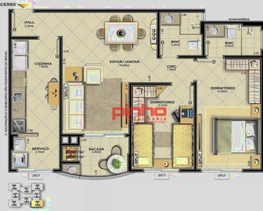 Apartamento com 2 dormitórios à venda, 67 m² - Barreiros - São José/SC
