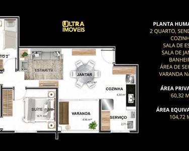 Apartamento no Bairro Granja Marileusa: 2 quartos, suíte, Sala de Jantar Estar, Banheiro S