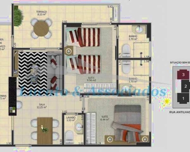 Apartamento para venda na Vila Guilhermina em Praia Grande SP, 02 dormitórios 01 suíte 01