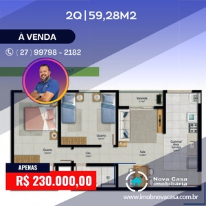 Apartamento em Três Barras, Linhares/ES de 59m² 2 quartos à venda por R$ 229.000,00