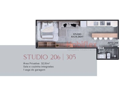 Studio em Ribeirão da Ilha, Florianópolis/SC de 32m² 1 quartos à venda por R$ 398.000,00