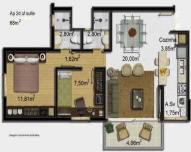 ![CDATA[Apartamento para Venda - 68m², 2 dormitórios, sendo 2 suites, 2 vagas - Glória]]