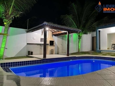 Casa em jauá, terreno excedente, 3 quartos, suíte, área gourmet, piscina, para venda, no condominio brisas de jauá 3, em camaçari.