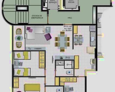 POLARIS, 2 dormitórios, 1 suítes, 1 banheiros, 1 vaga na garagem, 59M² de Área Construída