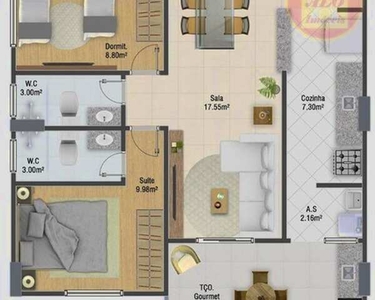 Apartamento com 2 dormitórios à venda, 71 m² por R$ 355.740,00 - Vila Guilhermina - Praia