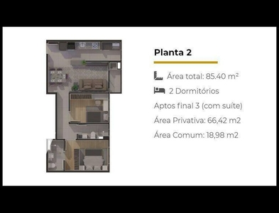 Apartamento no Bairro Vila Nova em Blumenau com 2 Dormitórios (1 suíte) e 87 m²