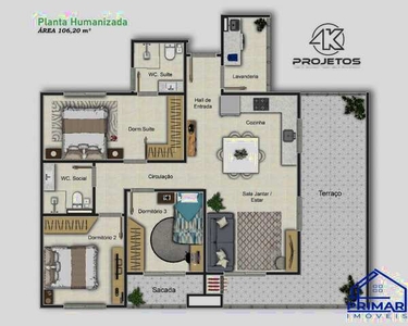 Franceschet II, 3 dormitórios, 1 suítes, 2 banheiro, 2 vagas na garagem, 77M² de Área Cons