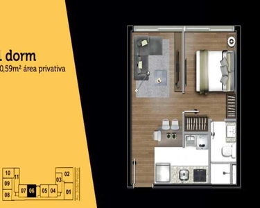 Apartamento no Ed Condominio blend com 1 dorm e 31m, Centro Histórico - Porto Alegre