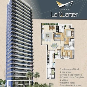 Le Quartier, 3 suítes, 117metros, dois apartamentos por andar, nascente, caminho das árvor