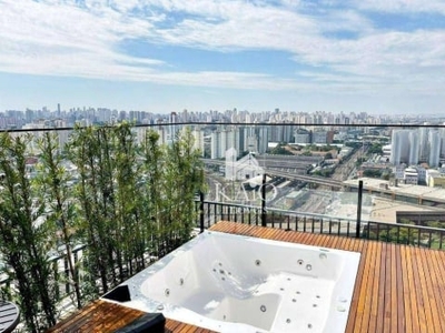 Cobertura penthouse mobiliada, 123m², piscine station resort, 1 quarto, jacuzzi, 1 vaga, brás/sp, 0053