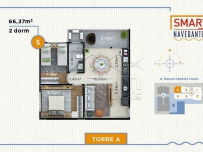 Apartamento com 2 quartos à venda na Rua Manoel Candido Couto, Centro, Navegantes, 62 m2 por R$ 468.340