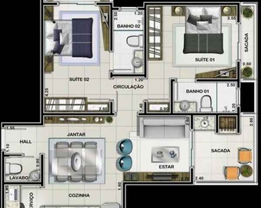 Apartamento com duas suítes à venda próximo a UFSC