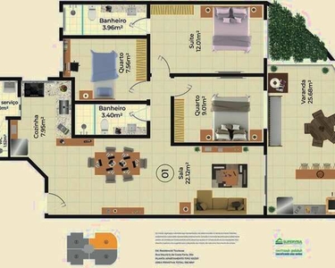 Apartamento na planta para venda tem 106 metros quadrados com 3 quartos