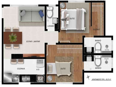 Apartamento com 2 quartos à venda no bairro Santa Efigênia, 55m²