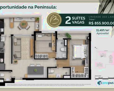 Apartamento para venda com 74m² com 2 quartos 2 suítes + lavabo , 2 vagas na Península