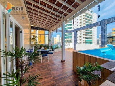 Cobertura com 3 dormitórios para alugar, 184 m² por r$ 7.000,00/mês - tupi - praia grande/sp